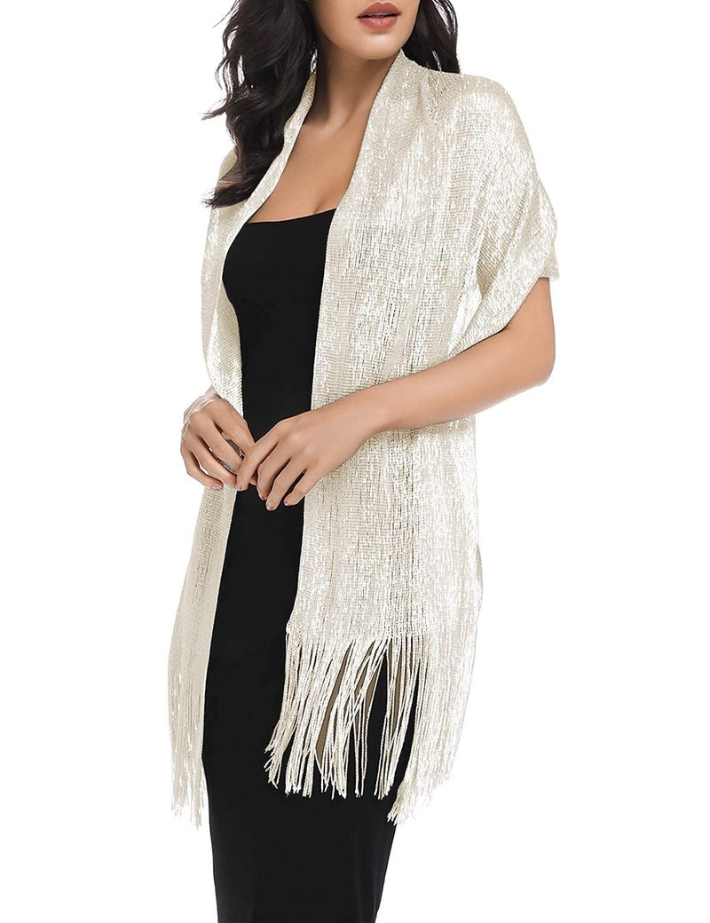 BANETTETA Gold Shawl Shawls and Wraps for Weddings Shawls and Wraps for Evening Dresses Shall for Women Shall (Light Champagne) - Image 4
